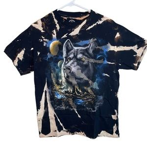“Full Moon Wolf” Bleach Tie-Dye Shirt (M)